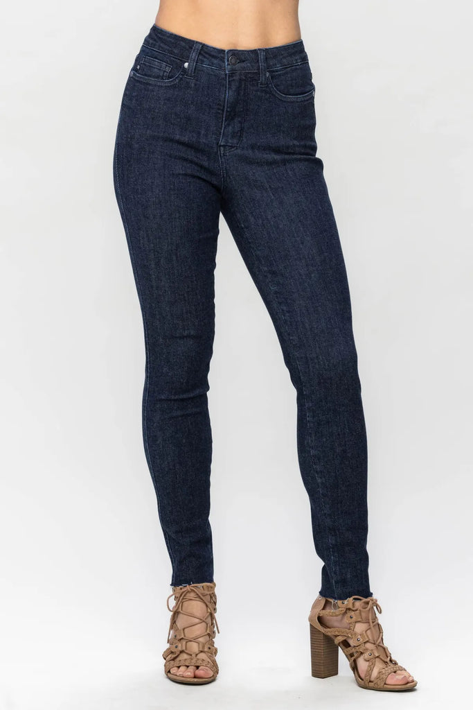 Judy Blue Tummy Control Raw Hem Skinny-Denim-Judy Blue-Three Birdies Boutique, Women's Fashion Boutique Located in Kearney, MO