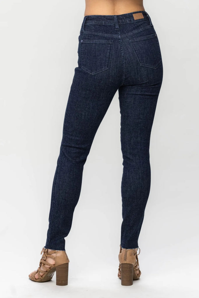 Judy Blue Tummy Control Raw Hem Skinny-Denim-Judy Blue-Three Birdies Boutique, Women's Fashion Boutique Located in Kearney, MO