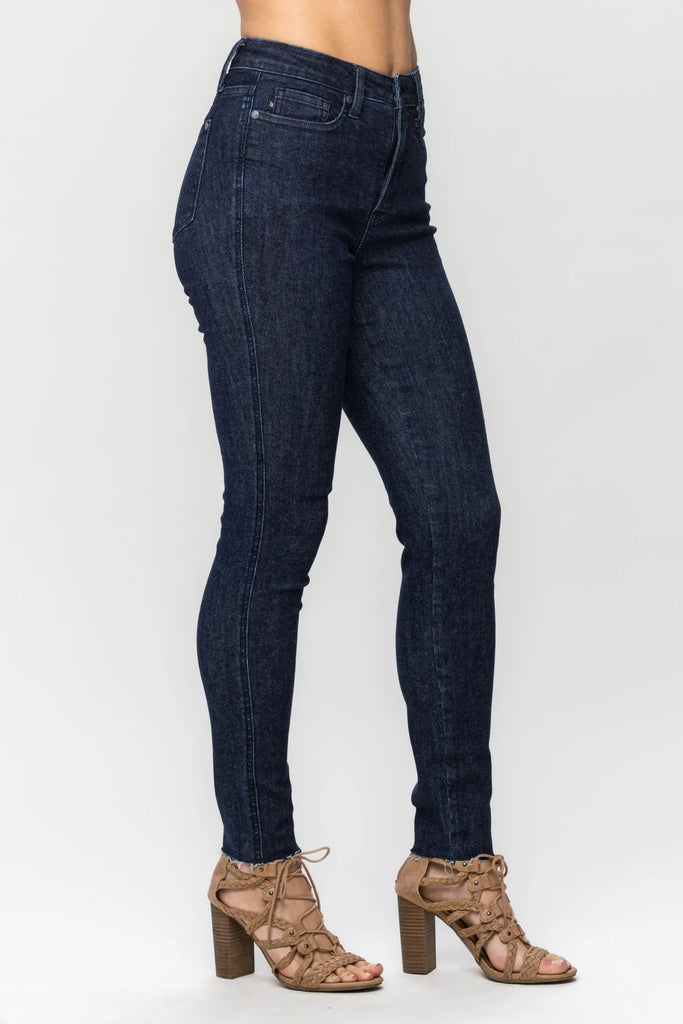 Judy Blue Tummy Control Raw Hem Skinny-Denim-Judy Blue-Three Birdies Boutique, Women's Fashion Boutique Located in Kearney, MO