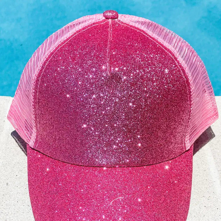 "All That Sparkle" Pink Trucker Ponytail Hat-Trucker Hat-Harris Girls & Co.-Three Birdies Boutique, Women's Fashion Boutique Located in Kearney, MO