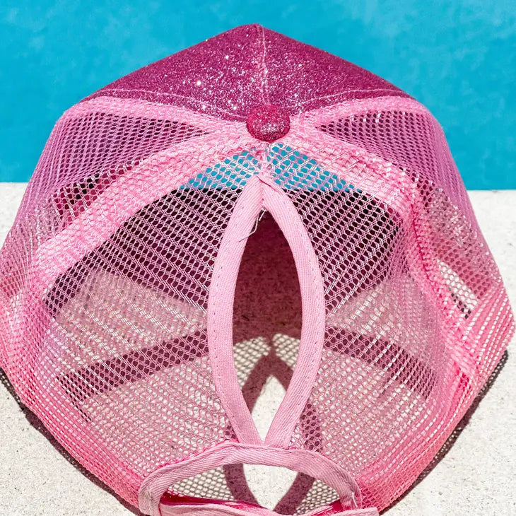 "All That Sparkle" Pink Trucker Ponytail Hat-Trucker Hat-Harris Girls & Co.-Three Birdies Boutique, Women's Fashion Boutique Located in Kearney, MO