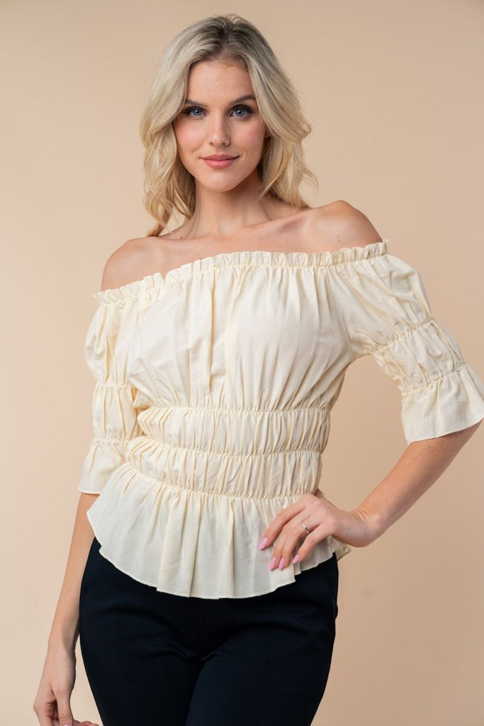 White Birch Off the Shoulder Top-Shirts & Tops-White Birch-Three Birdies Boutique, Women's Fashion Boutique Located in Kearney, MO