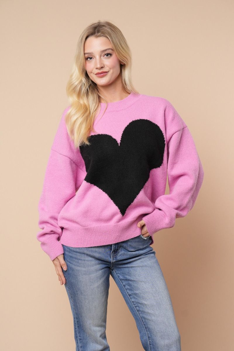 Pink Heart Sweater-Sweaters-White Birch-Three Birdies Boutique, Women's Fashion Boutique Located in Kearney, MO