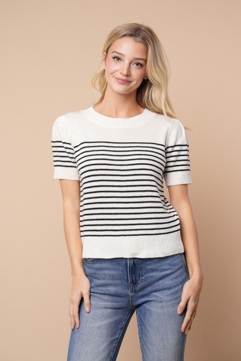 Black and White Striped Top-Shirts & Tops-White Birch-Three Birdies Boutique, Women's Fashion Boutique Located in Kearney, MO