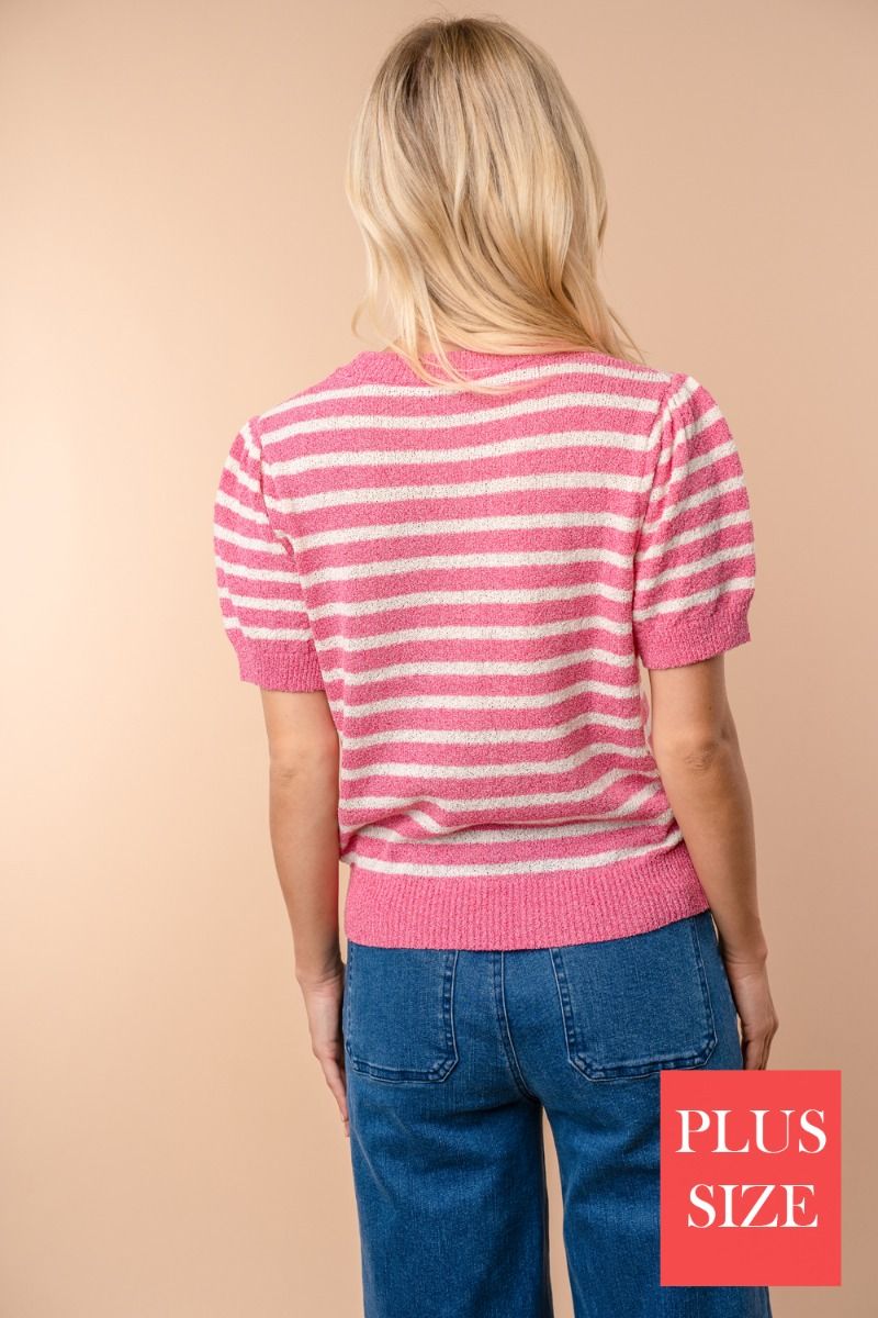 Pink Striped Top-Shirts & Tops-White Birch-Three Birdies Boutique, Women's Fashion Boutique Located in Kearney, MO