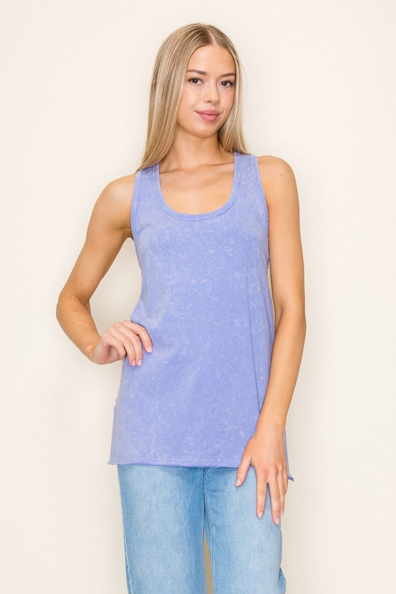 Blue Racerback Tank Top-Shirts & Tops-White Birch-Three Birdies Boutique, Women's Fashion Boutique Located in Kearney, MO