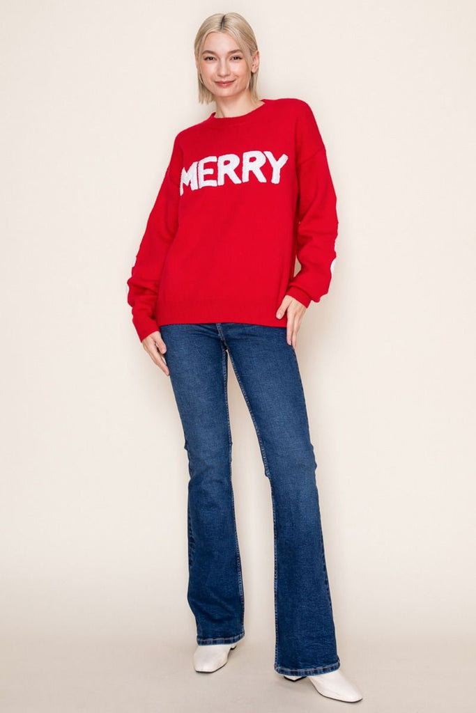 Red Merry Christmas Sweater-Sweaters-White Birch-Three Birdies Boutique, Women's Fashion Boutique Located in Kearney, MO