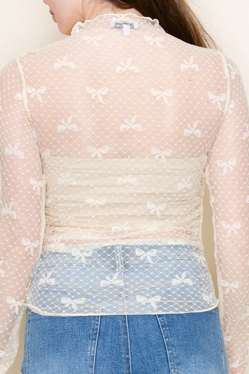 Ivory Long Sleeve Bow Top { product_type }}