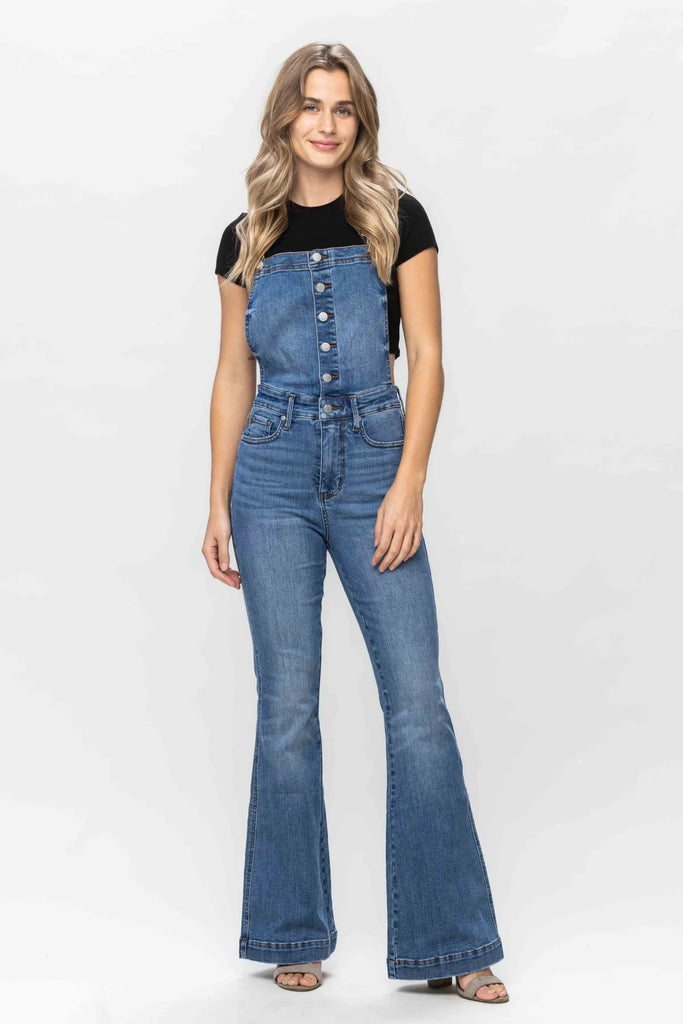 Judy Blue Flare Overalls-Denim-Judy Blue-Three Birdies Boutique, Women's Fashion Boutique Located in Kearney, MO