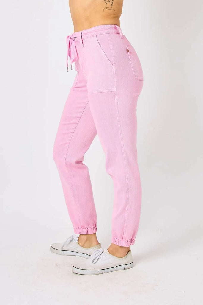 Judy Blue Pink Joggers-Denim-Judy Blue-Three Birdies Boutique, Women's Fashion Boutique Located in Kearney, MO