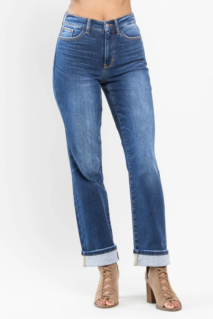 Judy Blue Dark Wash Thermal Straight Leg-Denim-Judy Blue-Three Birdies Boutique, Women's Fashion Boutique Located in Kearney, MO