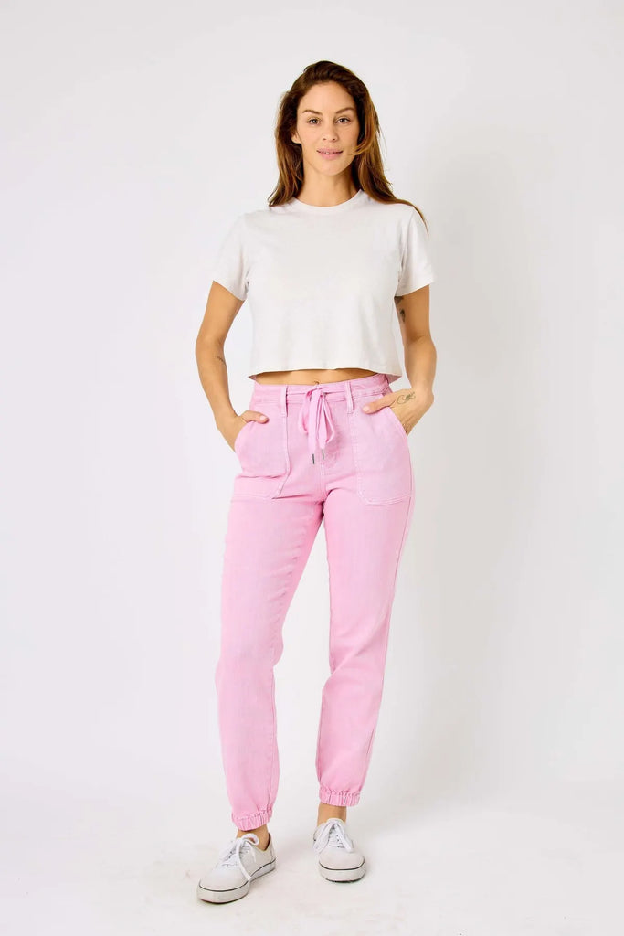 Judy Blue Pink Joggers-Denim-Judy Blue-Three Birdies Boutique, Women's Fashion Boutique Located in Kearney, MO