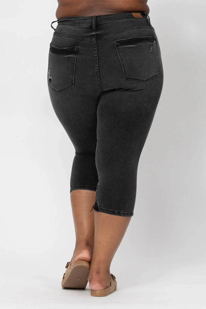 Judy Blue Black Distressed Skinny Capri-Denim-Judy Blue-Three Birdies Boutique, Women's Fashion Boutique Located in Kearney, MO