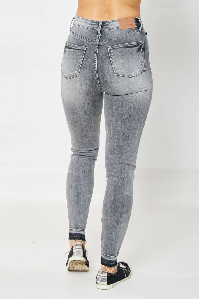 Judy Blue Grey Tummy Control Release Hem Skinny-Denim-Judy Blue-Three Birdies Boutique, Women's Fashion Boutique Located in Kearney, MO