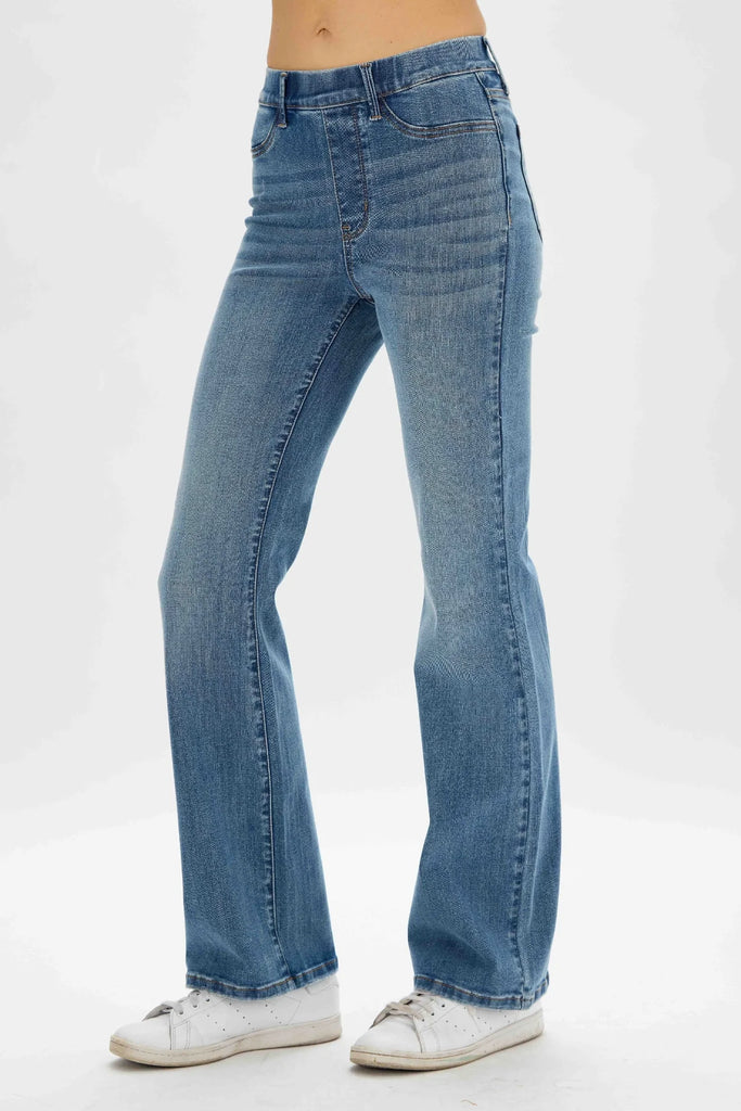 Judy Blue Pull On Slim Bootcut-Denim-Judy Blue-Three Birdies Boutique, Women's Fashion Boutique Located in Kearney, MO