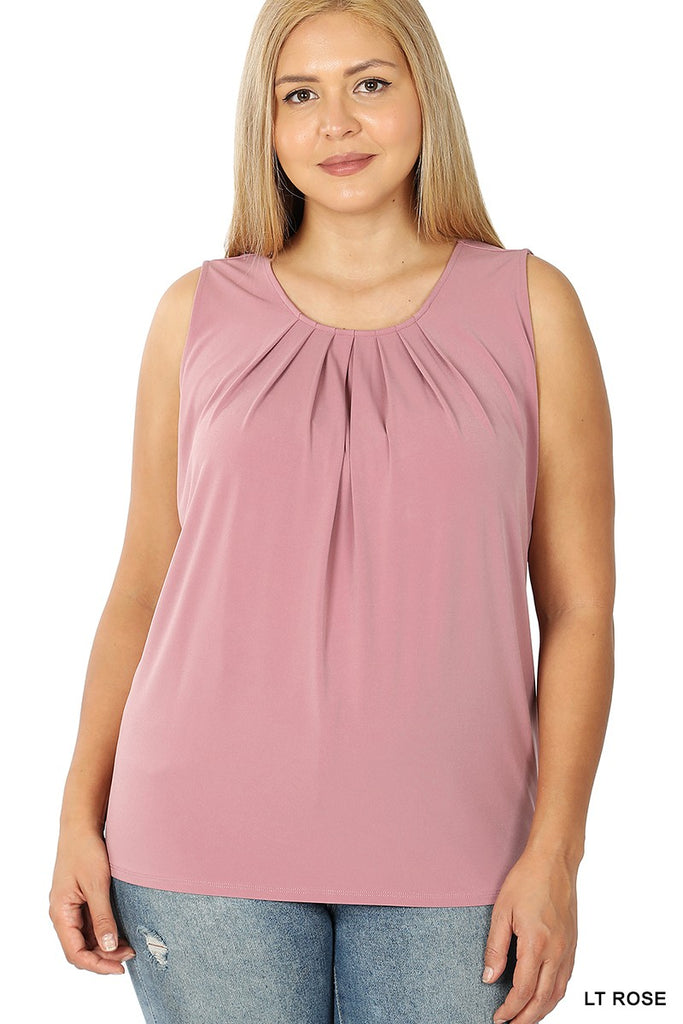 Pleated Neckline Tank Top-Tank Top-Zenana-Three Birdies Boutique, Women's Fashion Boutique Located in Kearney, MO