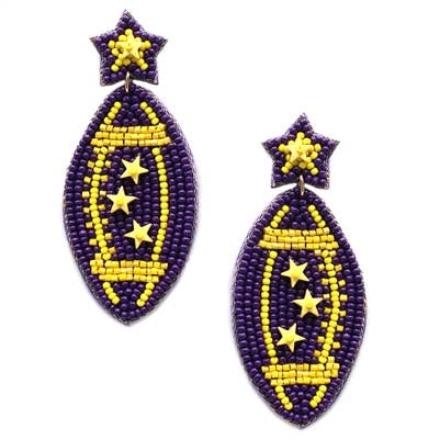 Purple and Yellow Seed Bead Football Gameday 2" Earring-Accessories-What's Hot-Three Birdies Boutique, Women's Fashion Boutique Located in Kearney, MO