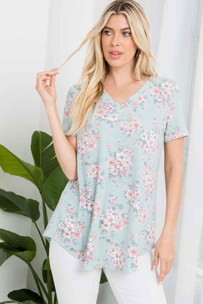 Tiny Flowers Tee-Shirts & Tops-P & ROSE-Three Birdies Boutique, Women's Fashion Boutique Located in Kearney, MO
