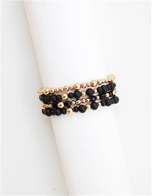 Black Wood and Gold Beaded Set of 4 Stretch Bracelet-Accessories-What's Hot-Three Birdies Boutique, Women's Fashion Boutique Located in Kearney, MO