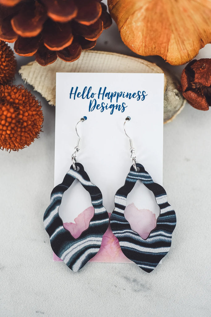 Black & White Marble Dangles-Earrings-Hello Happiness-Three Birdies Boutique, Women's Fashion Boutique Located in Kearney, MO