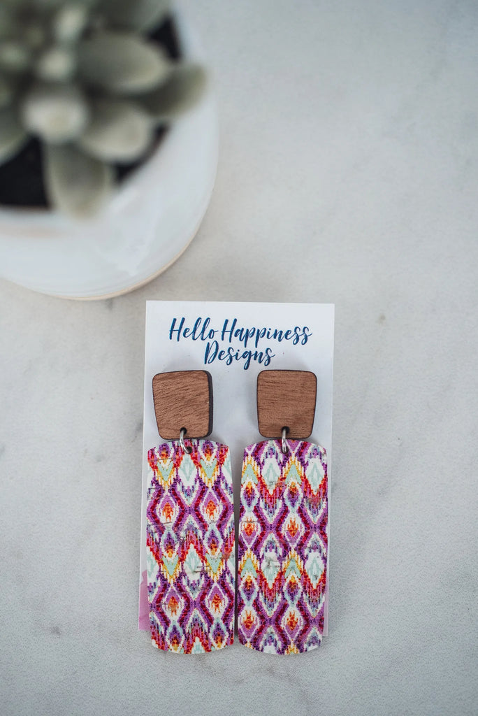Spring Aztec Cork & Leather-Earrings-Hello Happiness-Three Birdies Boutique, Women's Fashion Boutique Located in Kearney, MO