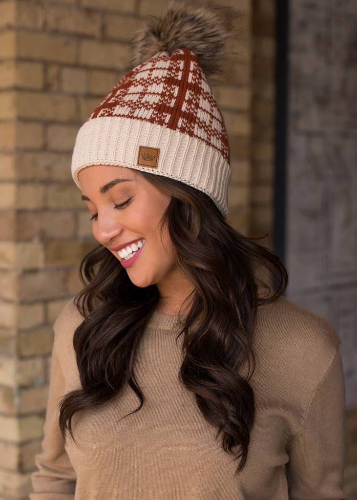 Plaid Pom Pom Beanie-Hats-Panache Apparel Co.-Three Birdies Boutique, Women's Fashion Boutique Located in Kearney, MO