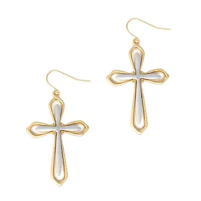Gold and Silver Cross 1.5" Earring-Earrings-What's Hot-Three Birdies Boutique, Women's Fashion Boutique Located in Kearney, MO