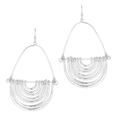 Silver Layered Teardrop U Shape 2" Earring-Earrings-What's Hot-Three Birdies Boutique, Women's Fashion Boutique Located in Kearney, MO