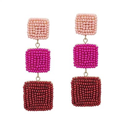 Graduated Seed Bead Hot Pink 2.75" Earring-Accessories-What's Hot-Three Birdies Boutique, Women's Fashion Boutique Located in Kearney, MO