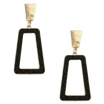 Black Braided Open Rectangle and Gold 2" Earring-Earrings-What's Hot-Three Birdies Boutique, Women's Fashion Boutique Located in Kearney, MO