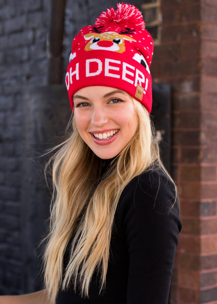 Oh Deer Pom Hat-Hats-Panache Apparel Co.-Three Birdies Boutique, Women's Fashion Boutique Located in Kearney, MO