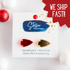 Red & Gold Mirror Arrowhead Studs - Kansas City Football-Stellar Gifts & Goods Wholesale-Three Birdies Boutique, Women's Fashion Boutique Located in Kearney, MO