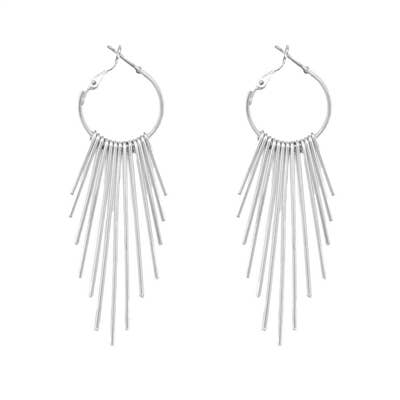 Silver Hoop with Bar Accents 2.75" Earring-Accessories-What's Hot-Three Birdies Boutique, Women's Fashion Boutique Located in Kearney, MO