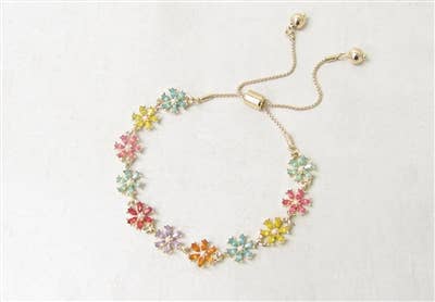 Rhinestone Multi Flower Draw String Bracelet-Accessories-What's Hot-Three Birdies Boutique, Women's Fashion Boutique Located in Kearney, MO