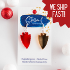 Petite Red & Gold Mirror Arrowhead Dangles KC football { product_type }}