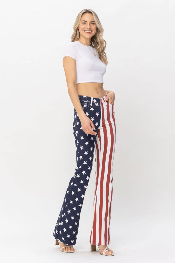 Judy Blue American Flag Flare Jeans-Denim-Judy Blue-Three Birdies Boutique, Women's Fashion Boutique Located in Kearney, MO