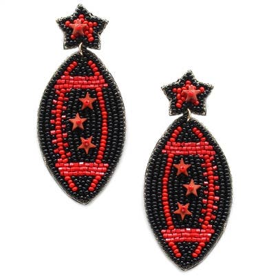 Red and Black Seed Bead Football Gameday 2" Earring-Accessories-What's Hot-Three Birdies Boutique, Women's Fashion Boutique Located in Kearney, MO