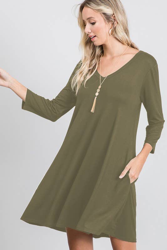 Solid Swing Dress-Mini Dresses-HEIMISH-Three Birdies Boutique, Women's Fashion Boutique Located in Kearney, MO