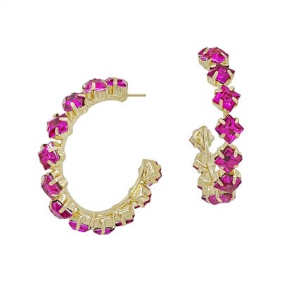 Hot Pink Diamond Crystal Diamond Shaped 1.5" Earring-Accessories-What's Hot-Three Birdies Boutique, Women's Fashion Boutique Located in Kearney, MO