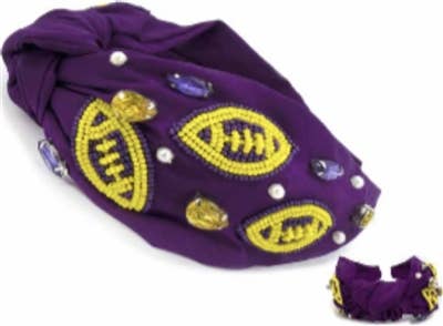 Purple with Yellow Seed Bead Football Gameday Headband-Accessories-What's Hot-Three Birdies Boutique, Women's Fashion Boutique Located in Kearney, MO