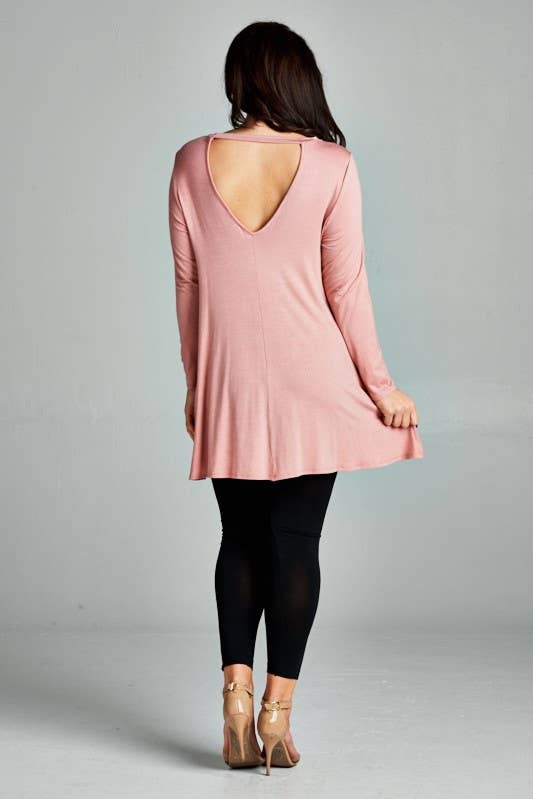 Jersey Open Back Tunic Top-Shirts & Tops-Emerald Collection-Three Birdies Boutique, Women's Fashion Boutique Located in Kearney, MO