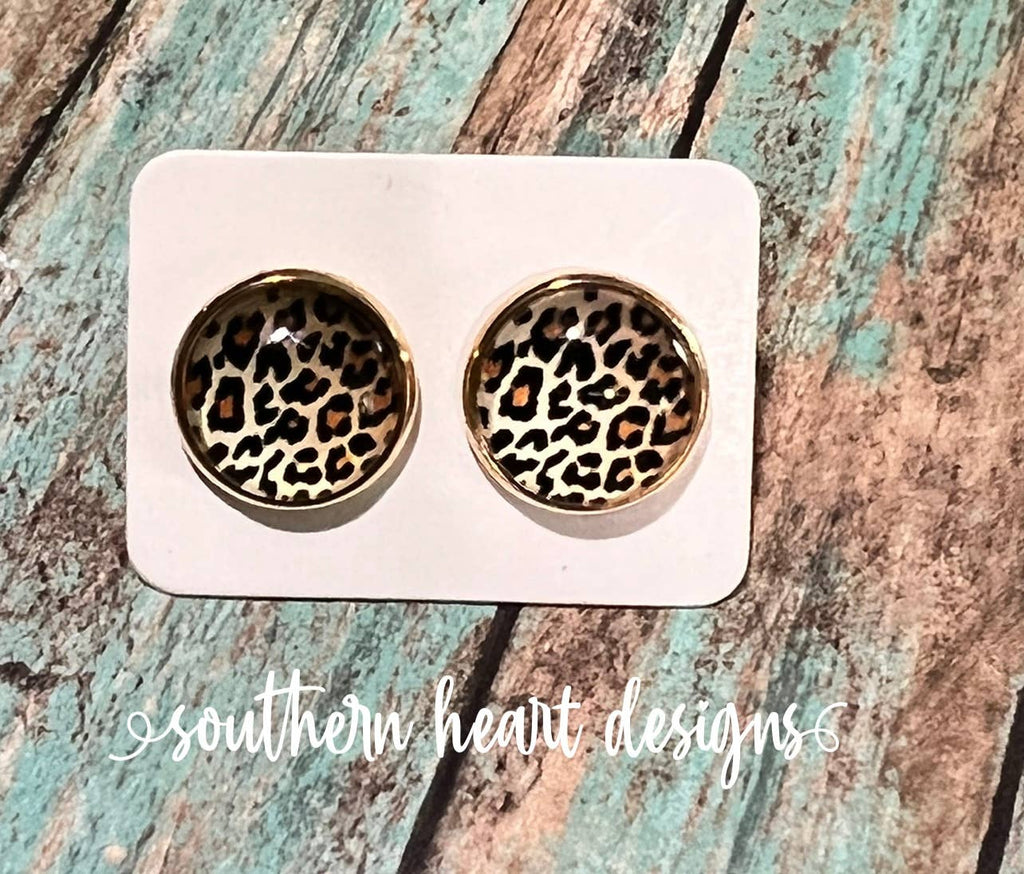 Leopard Stud Earrings - Gold base-Southern Heart Designs-Three Birdies Boutique, Women's Fashion Boutique Located in Kearney, MO
