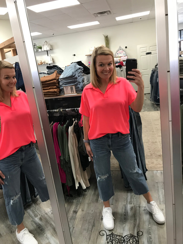 Classy Collar Coral Top-Shirts & Tops-HEIMISH-Three Birdies Boutique, Women's Fashion Boutique Located in Kearney, MO