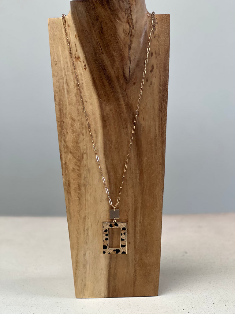 Leopard Square Pendant Necklace-Necklaces-Chic n Cool SM Style-Three Birdies Boutique, Women's Fashion Boutique Located in Kearney, MO