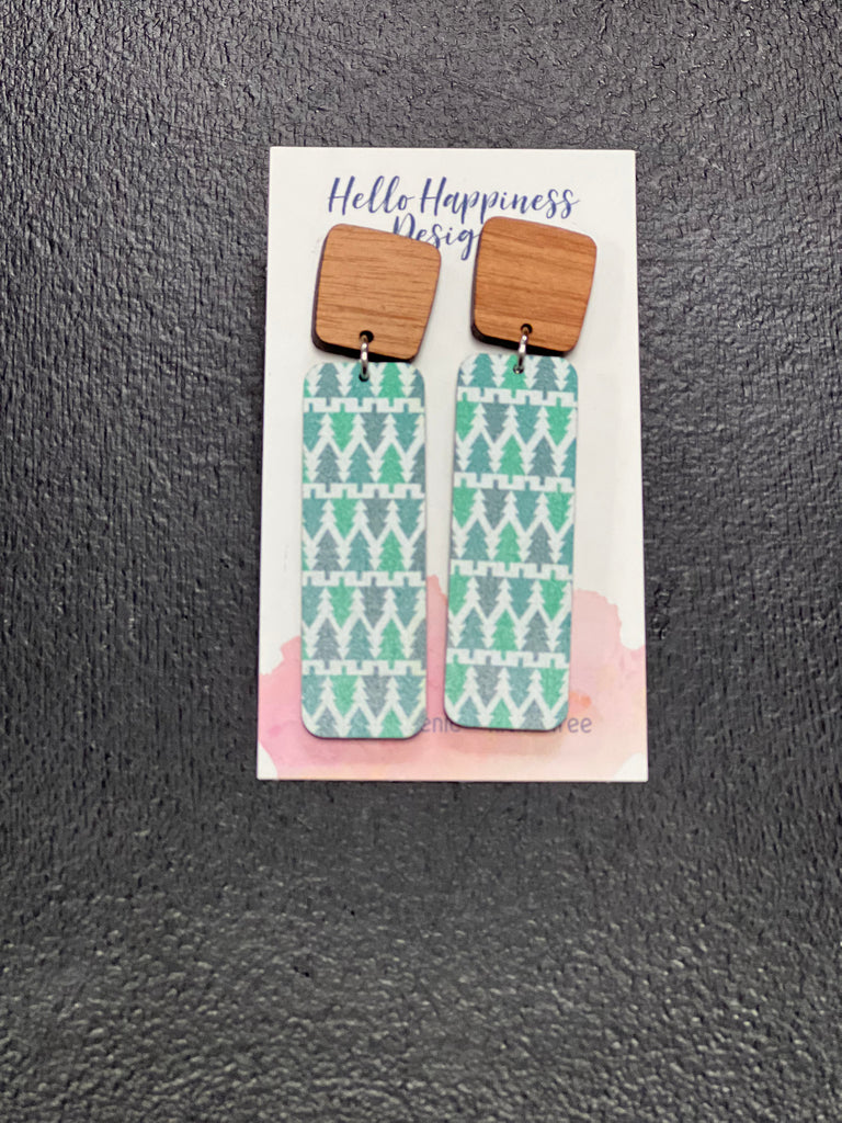 Green Pine Tree Bar Dangles-Earrings-Hello Happiness-Three Birdies Boutique, Women's Fashion Boutique Located in Kearney, MO