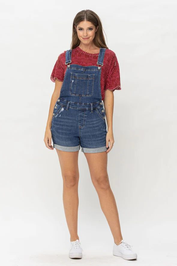 Judy Blue Double Cuff Overall Shorts-Denim Overalls-Judy Blue-Three Birdies Boutique, Women's Fashion Boutique Located in Kearney, MO