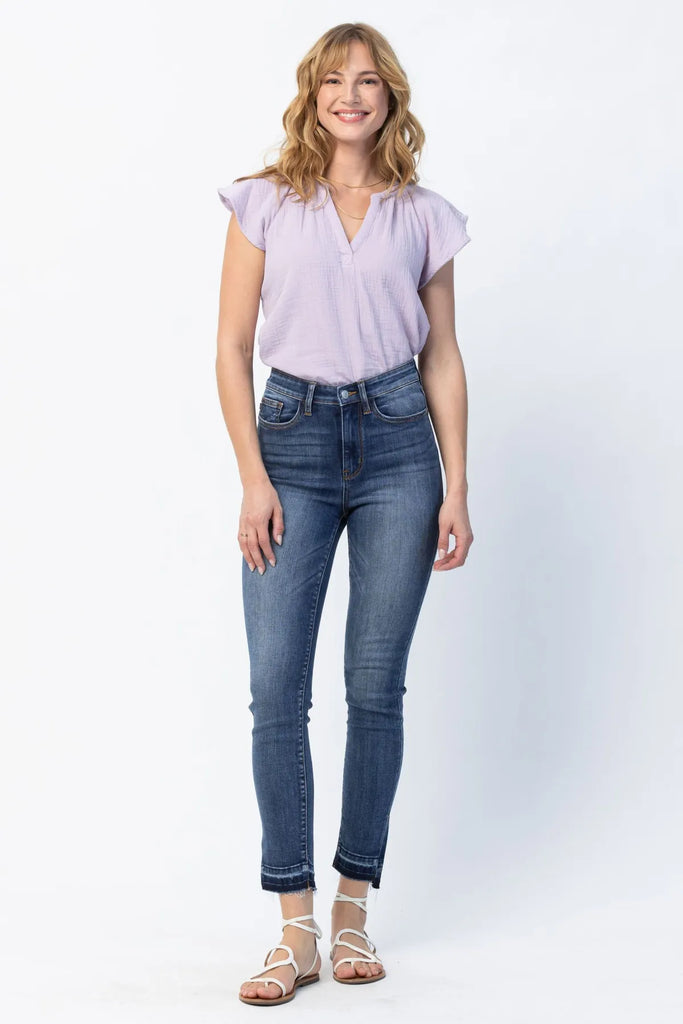 Judy Blue Hi Waist Fray Slit Straight Leg