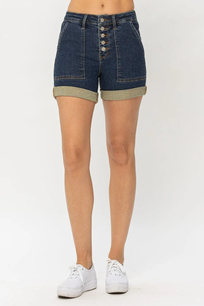 Judy Blue Cuffed Trouser Shorts-Denim-Judy Blue-Three Birdies Boutique, Women's Fashion Boutique Located in Kearney, MO