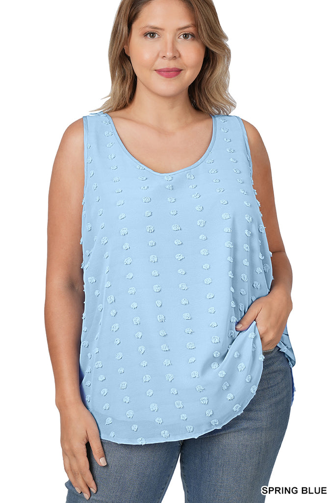 Dotted Swiss Sleeveless Top-Tank Top-Zenana-Three Birdies Boutique, Women's Fashion Boutique Located in Kearney, MO