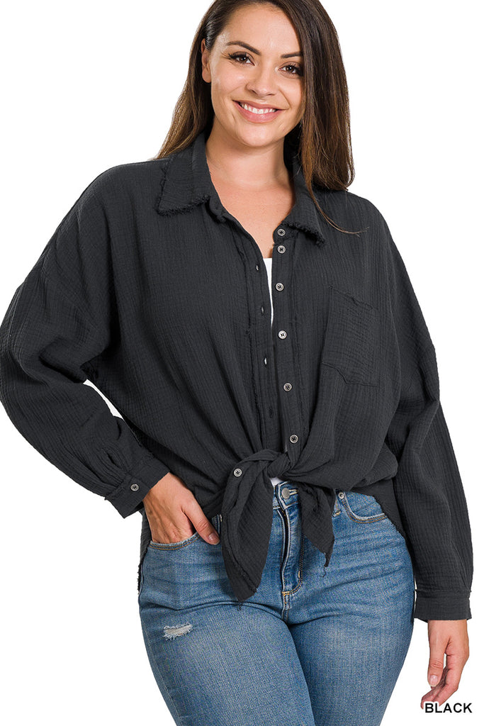 Oversized Raw Edge Linen Button Up-Cardigan-Zenana-Three Birdies Boutique, Women's Fashion Boutique Located in Kearney, MO